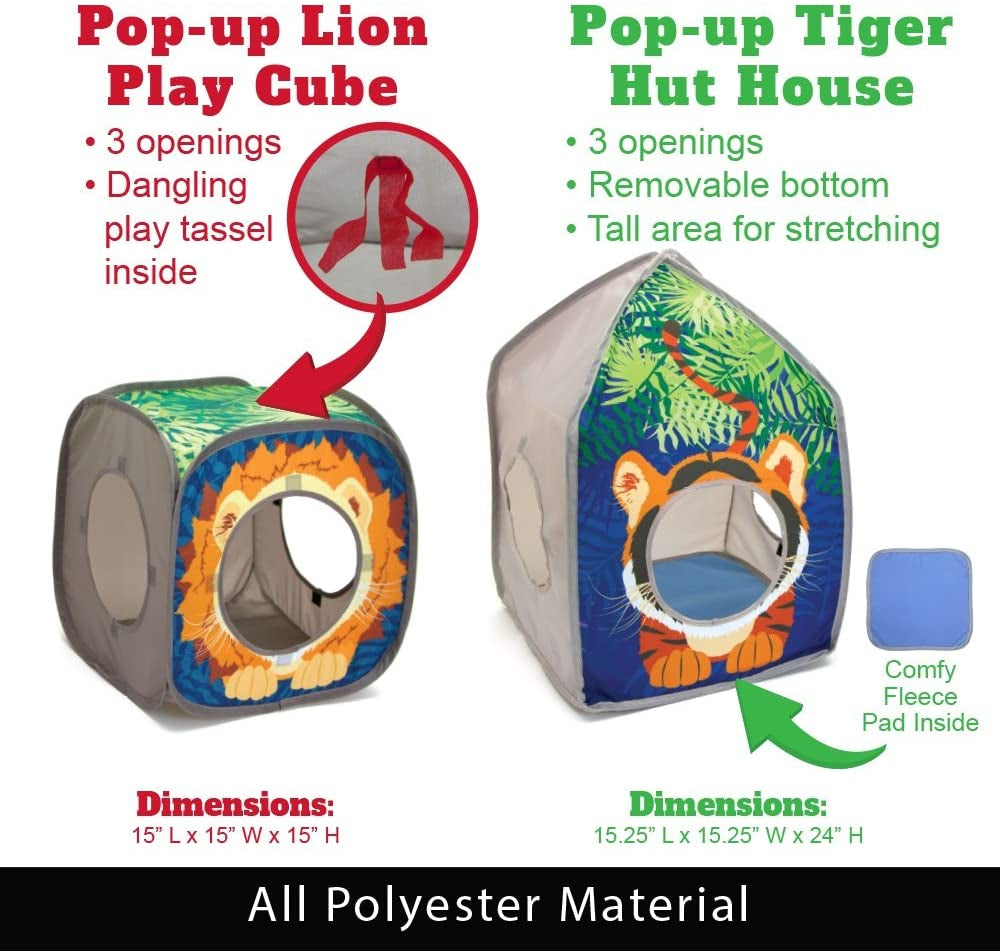 Safari Jungle Cat Play Set: Collapsible Interactive Indoor Playhouse with Cube, Tunnel, and Hideout for Cats