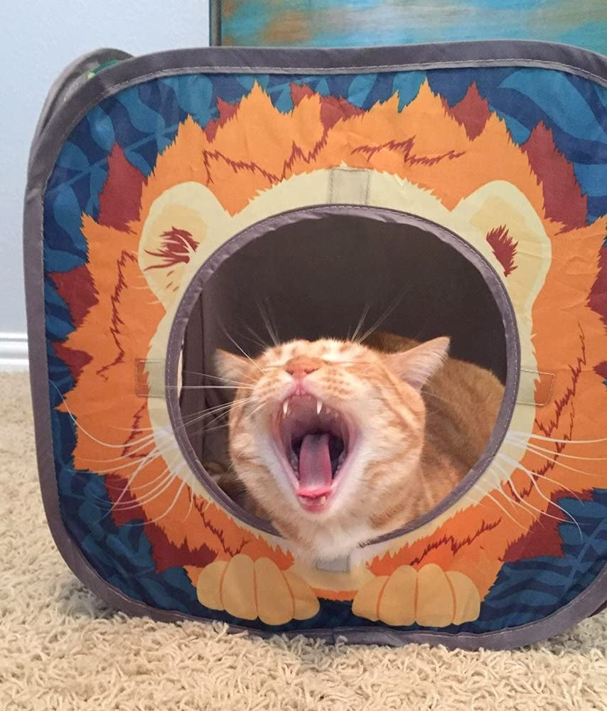 Safari Jungle Cat Play Set: Collapsible Interactive Indoor Playhouse with Cube, Tunnel, and Hideout for Cats