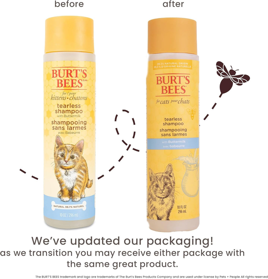 Tearless Kitten Shampoo with Buttermilk and Honey - 99% Natural Gentle Formula for Sensitive and Itchy Skin, pH Balanced and Fragrance-Free, 10 Fl Oz