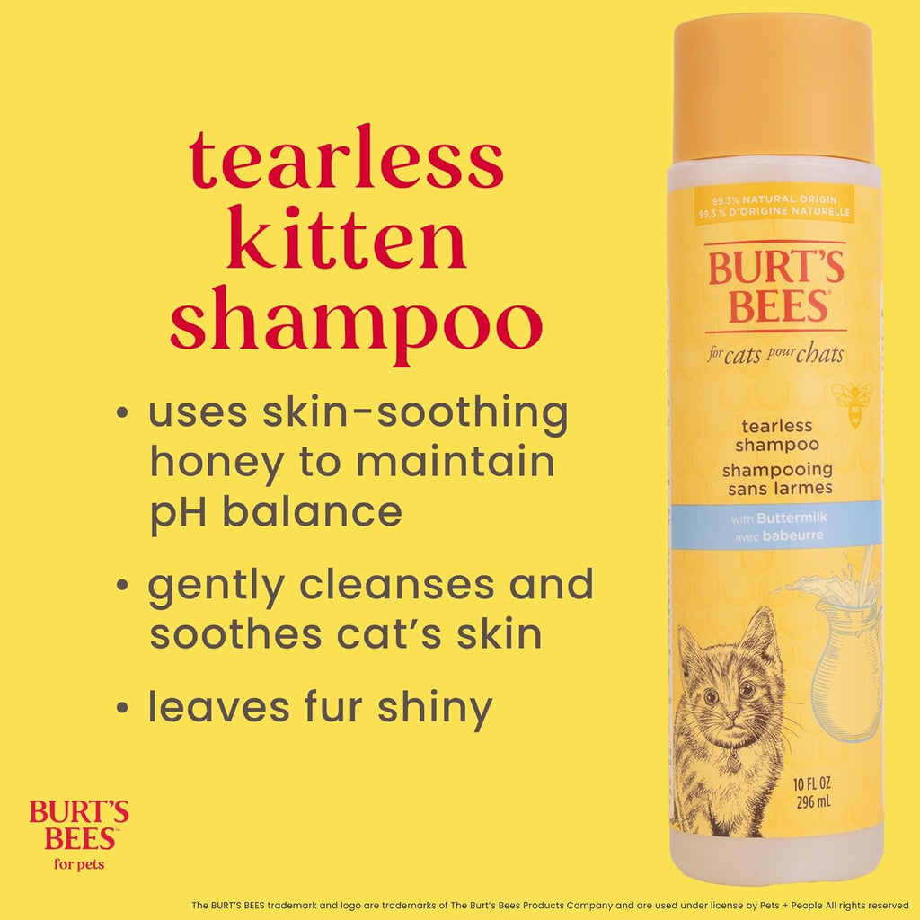 Tearless Kitten Shampoo with Buttermilk and Honey - 99% Natural Gentle Formula for Sensitive and Itchy Skin, pH Balanced and Fragrance-Free, 10 Fl Oz